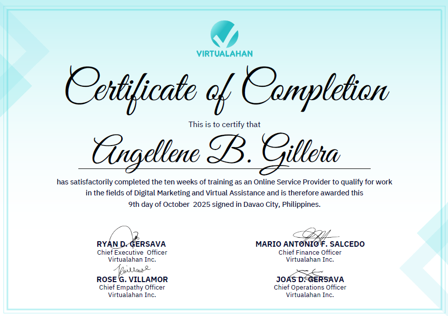 training completion & digital marketing certificate